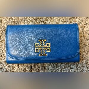 Tory Burch Royal Blue Wallet/Clutch with Gold Logo